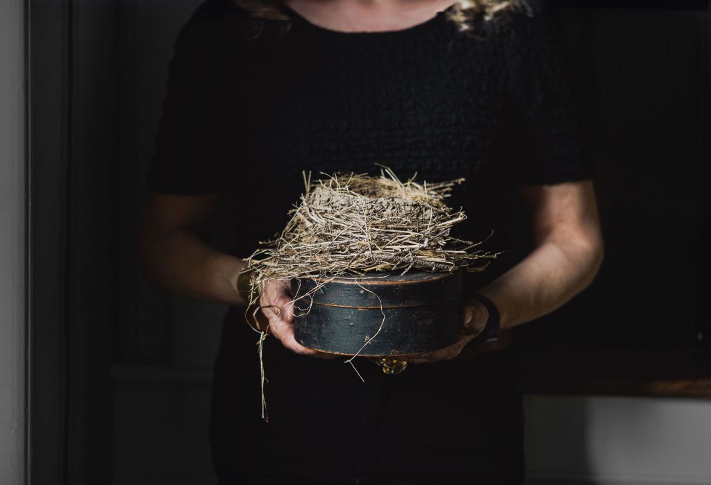 Cropped picture of women holding out a birds nest for decor