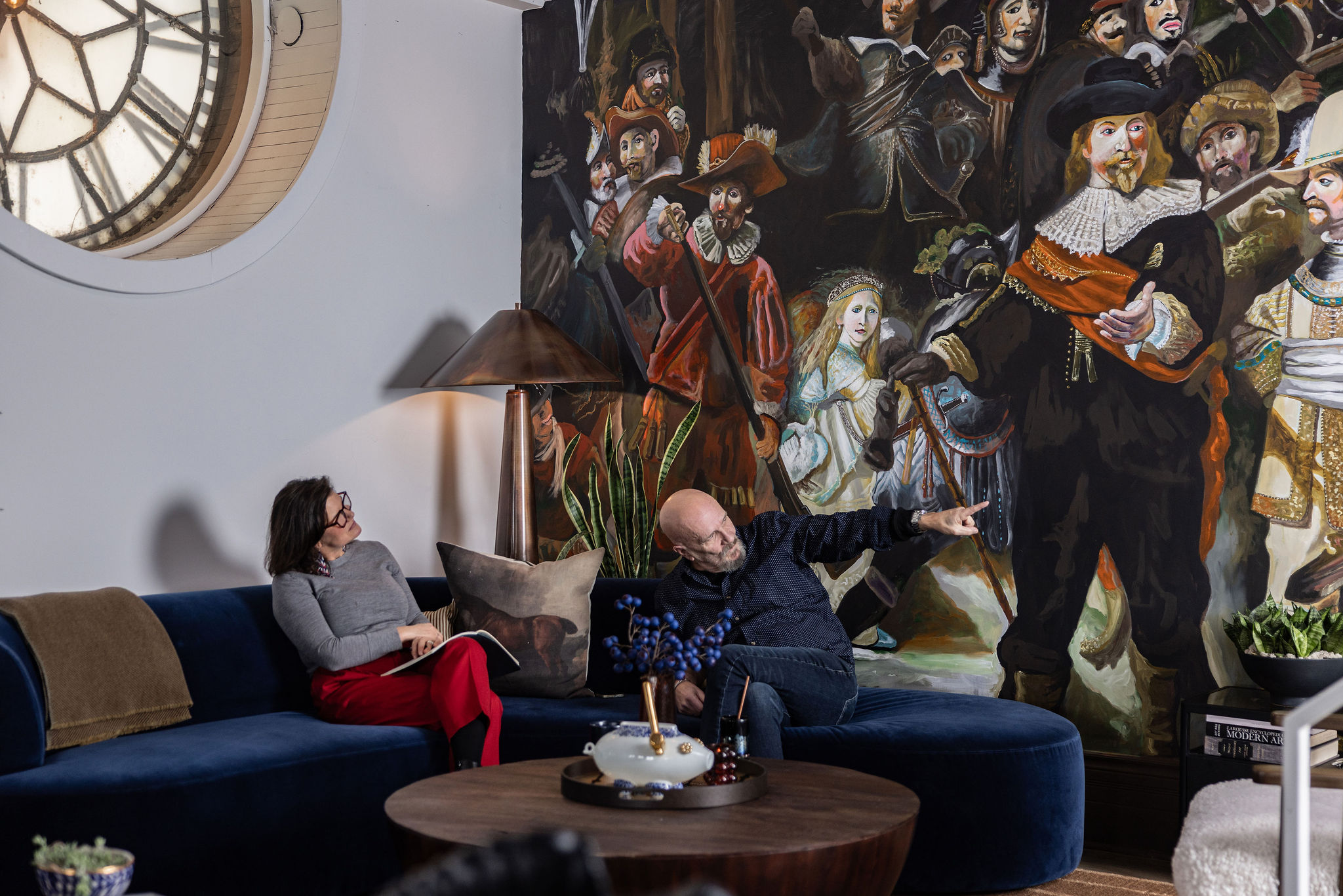 Detail of Robert Moore’s Night Watch mural inspired by Rembrandt